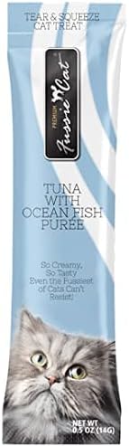 Fussie Cat Puree Grain Free Treat in 3 Flavor Bundle: 1 Tuna with Salmon, 1 Tuna with Ocean Fish & 1 Tuna with Shrimp (3 Four-Tube Packs, 12 Tubes Total, 0.5 Oz per Tube) + Shaynanigans Silicone Lid