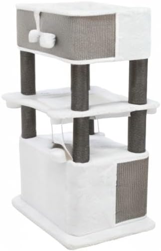 Trixie Lucano 43.3-in XXL Cat Tree, Indoor Cat Furniture with Jute Scratching Posts, Sisal and Plush Covered Condo, Dangling Interactive Toys, Gray