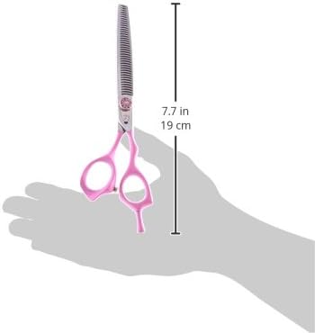 ShearsDirect Japanese 440C 40 Teeth Off Set Handle Design Cutting Shears with Pink Rubber Grip Handle and Adjustable Tension Knob, 7.0-Inch