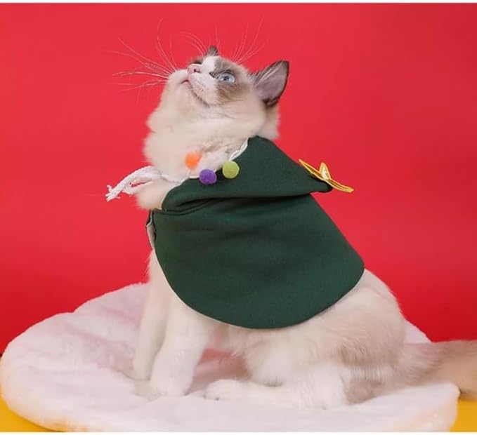 ANIAC Pet Dog Christmas Costume Puppy Cloak with Star and Pompoms Cat Santa Cape with Hat Winter Dog Outfit for Cats and Small Dogs (Medium, Green)