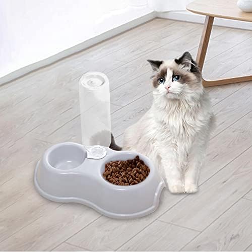 2 in 1 Double Cats Dogs Bowls Puppy Feeder Pets Water and Food Bowl Set for Drinking, Watering, Kitty, Small Animals, Kitten (Gray)