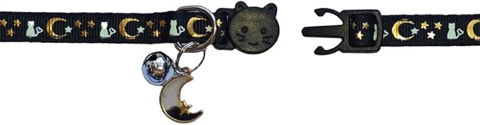 2 Pack Breakaway Cat Collars, Glow in Dark with Bell & Moon Star Pendant, Safety Buckle Kitten Collars Adjustable from 6.9-10.7" (Grey&Black)