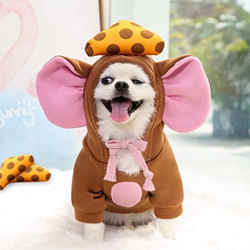 Pet Clothing Dog Transformation Frog Hoodie Autumn and Winter Warm Small Large Dog Method Dou Cat Bullfighting Clothes (Brown Mouse,XL)