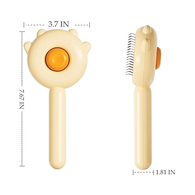 Vingtank Pet Hair Cleaner Brush, Hair Brush for Cats and Dogs, Self Cleaning Slicker Comb for Kitten, Removes Tangles Loose Fur (Yellow, Hair Type: Thin, Thick, Curly)