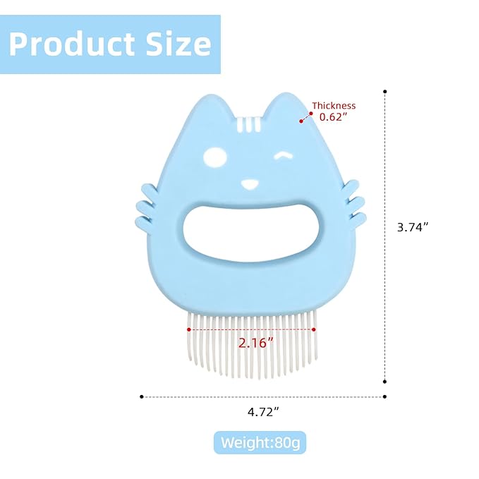 Blue Cat Comb Cute Cat-shape Pet Hair Removal Massaging Shell Comb Soft Deshedding Brush Grooming and Shedding Matted Fur Remover Dematting tool for Long and Short Hair Cat Dog Puppy Bunny