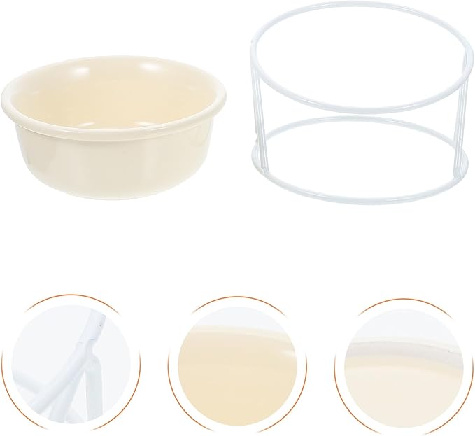 Ceramic Cat Food Bowl Elevated Feeder with Iron Rack Neck Protection Raised Feeding Bowl for Indoor Cats and Kittens