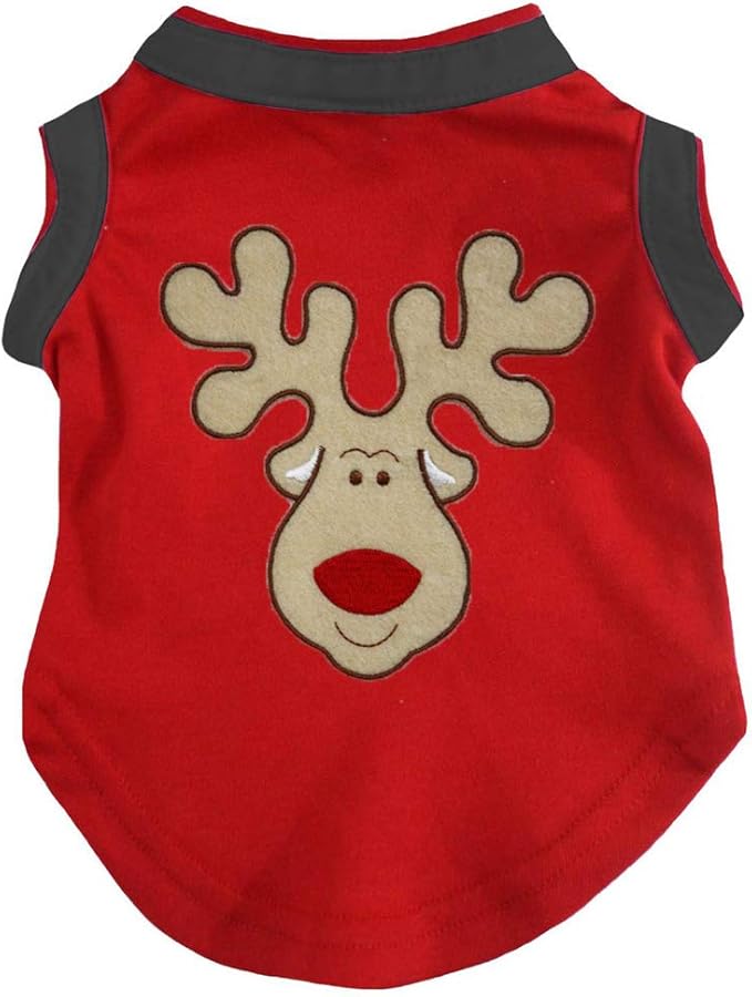 Petitebella Reindeer Face Puppy Dog Shirt (Red/Black, X-Small)