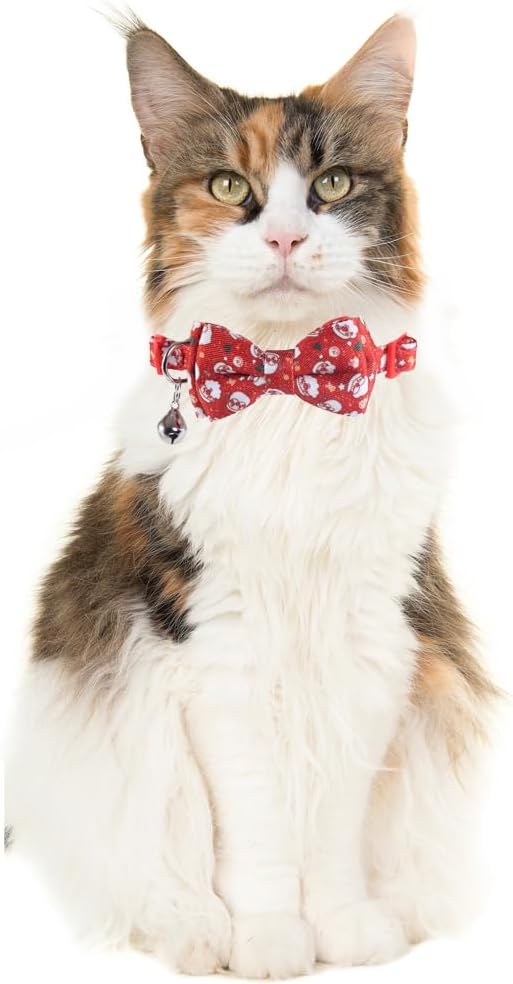 Lamphyface Christmas Cat Collar Breakaway with Cute Bow Tie and Bell Accessories Holiday for Kitty Adjustable Safety
