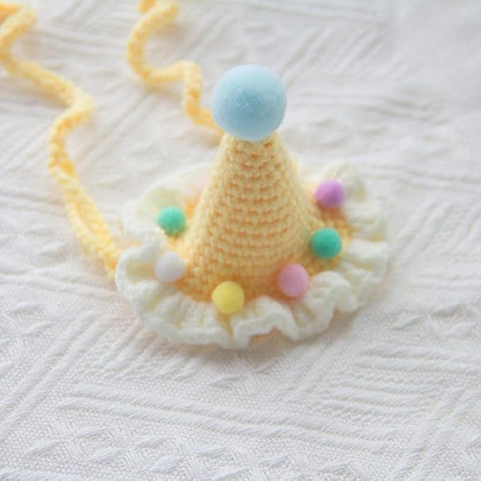 Cat Birthday Hat & Collar Set: Handcrafted Knit & Crochet Accessories for Pets, Kitten, Small Animals