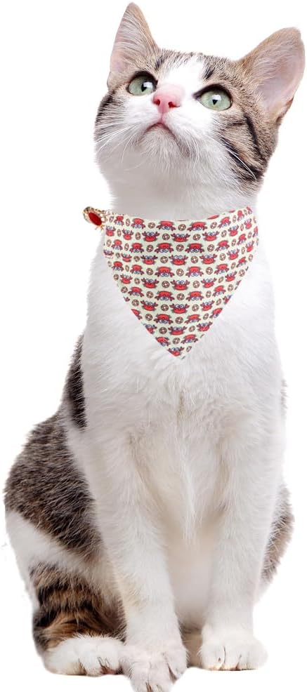 Cat Collar Breakaway with Cute Bow Tie Bandana and Bell Crab Accessories for Kitty Adjustable Safety