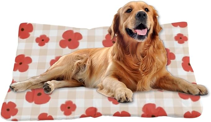 Cute Red Flowers Cat Bed Pad Non Slip Bottom Portable Pet Mat Anti Scratch Dog Bed Dog Travel Accessories Multi Scenario Multi Model Dogs Gift Printed Cage 36× 24 Inch