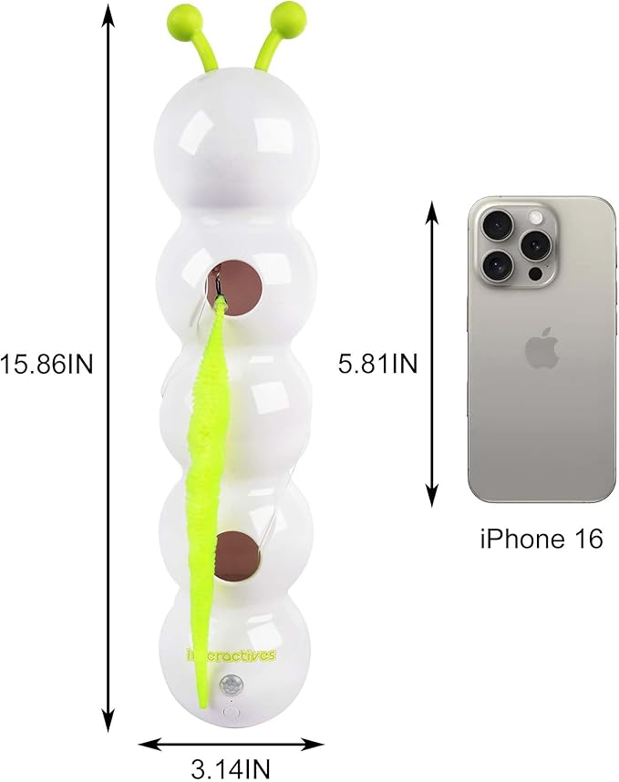 Interactive Cat Feather Toy, Caterpillar Cat Toy Automatic Fluffy Tail Teaser with Motion Sensor, USB Rechargeable, Suction Cup for Stable Play, Perfect for Indoor Cats