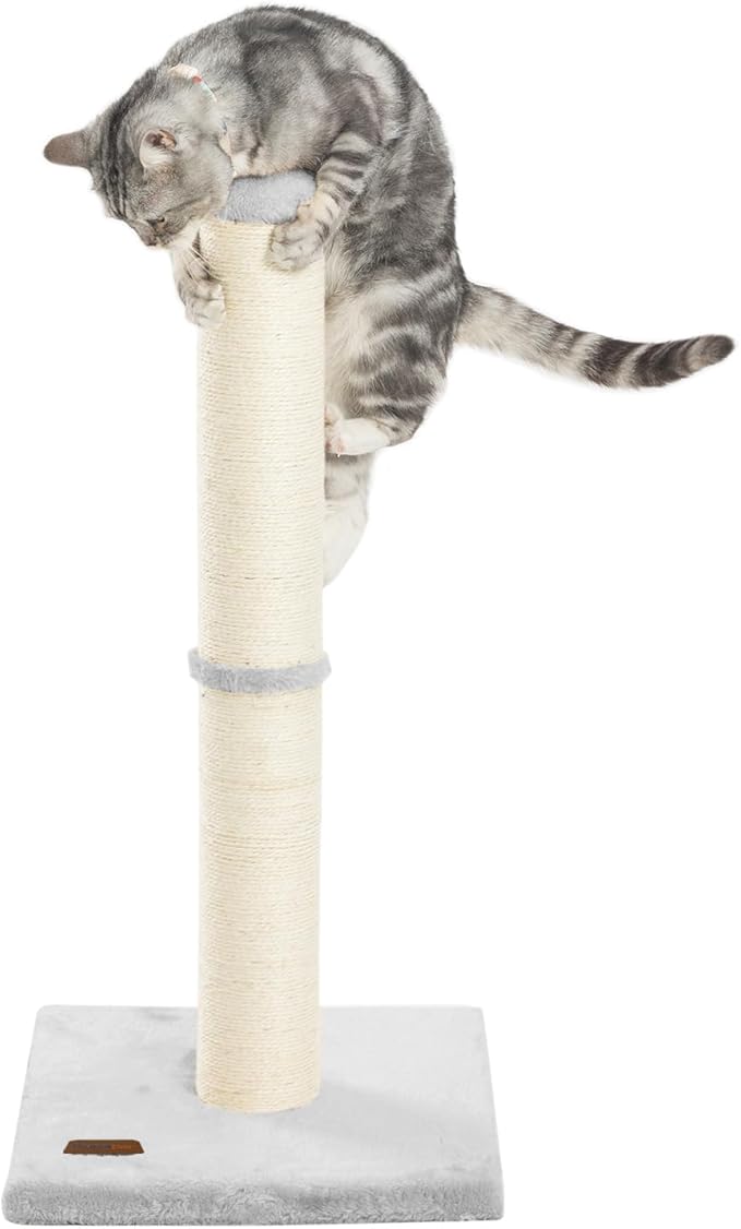 Karolpar 34inch Cat Scratching Post with Natural Sisal Rope 4.3Inch Large Diameter Scratcher Post Tree for Indoor Cats Grey