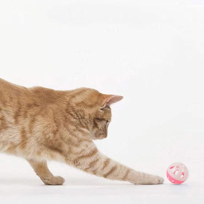 VOVIGGOL 12PCS 4CM Cat Toy Ball with Bell, Pet Ball Kitten Toy with Bell Cat Jingle Balls for Cats Kitten, Plastic Jingle Balls Pounce Chase Rattle Toys, Random Color