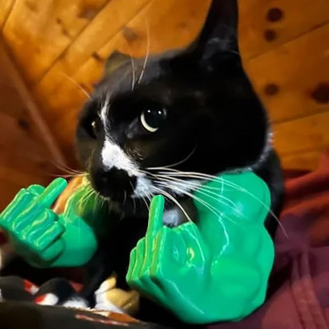 Cat Muscular Arm with Middle Finger - 3D Printed Neck Arm with Muscle Texture, Funny Pet Accessory for Pet Lovers & Pranksters, Halloween Cat Accessories (Skin Color)