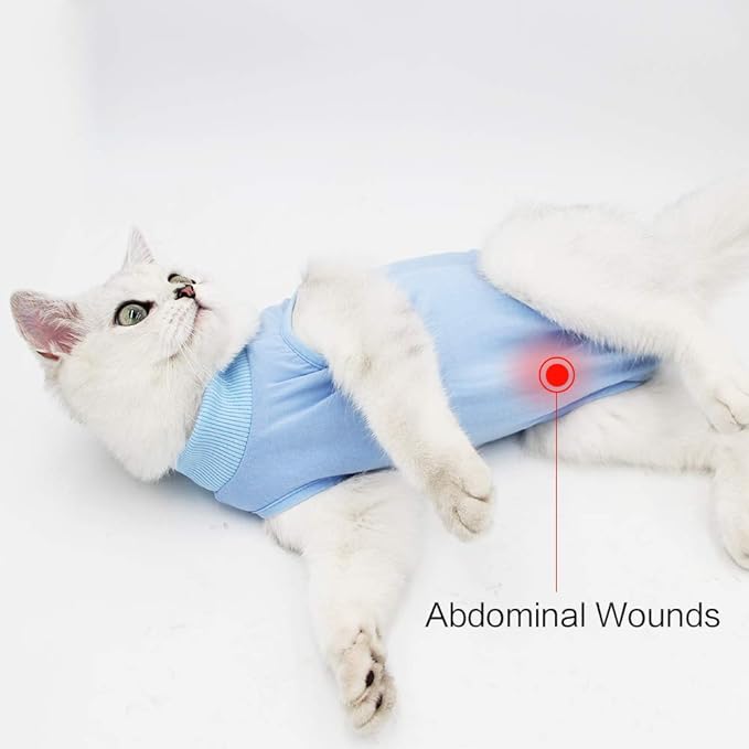 Cat Recovery Suit for Male and Female Surgical Post Surgery Soft Cone Onesie Shirt Clothes Neuter Licking Protective Diapers Outfit Cover Kitten Spay Collar(S, Blue)