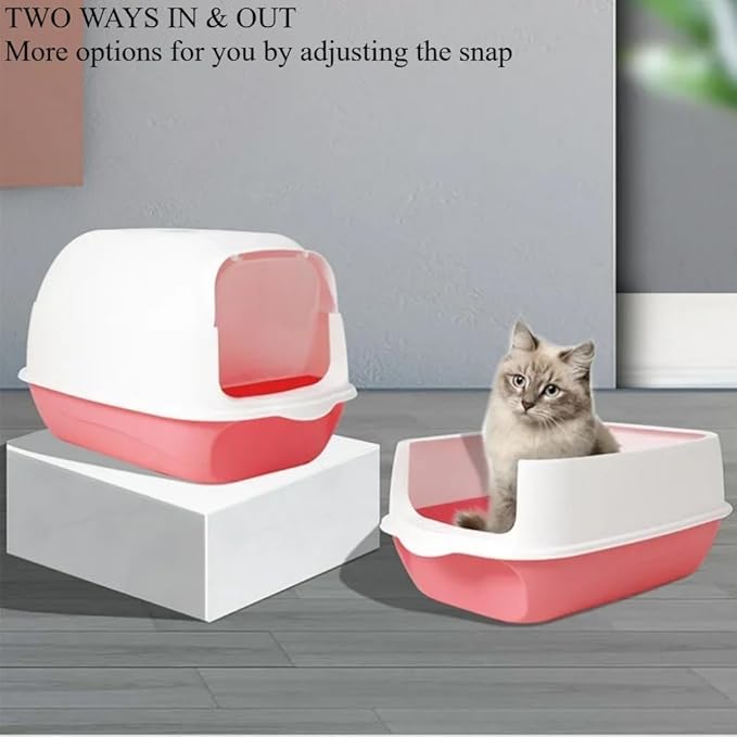 Hooded Cat Litter Box - Fully Enclosed Pet Toilet with Lid, Pink, 19.7" L X 13.8" W X 13" H - Easy Clean Handheld Design for Kitten & Cat Hygiene (Green)