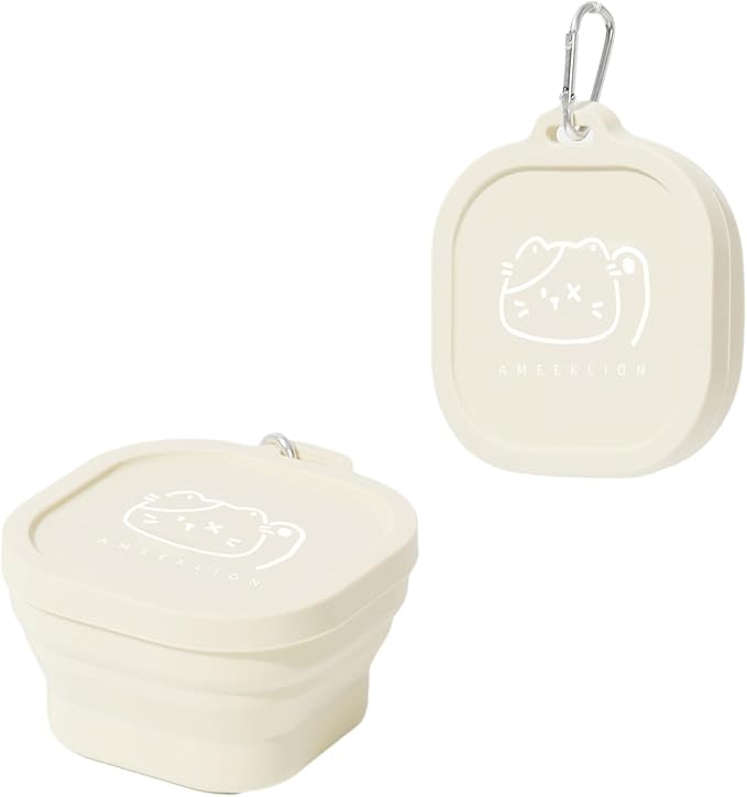 JEATHA Portable Cat Water Bowl Collapsible with Lid Leak Proof Silicone Travel Bowl for Food and Water on Car Rides Outdoor White One Size