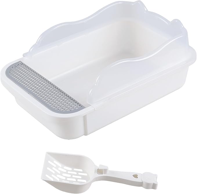 1-Pack Anti Splash Pet Litter Box with Frame, Open Top Cat Litter Box with Scoop, White