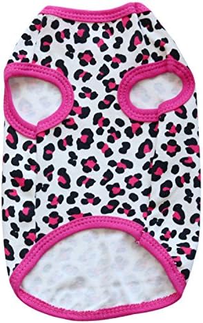 Pet Clothes, Leopard Print T-Shirt Puppy Cat Cotton Vest Clothing Apparel Spring Summer Breathable Sleeveless Harness Costumes for Small Dogs(S,Rose red)