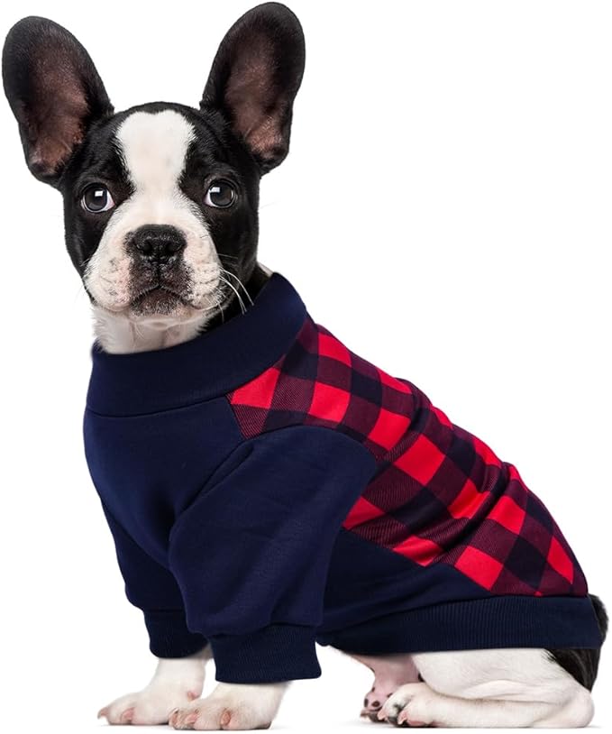 Ugly Christmas Dog Sweater – Soft & Warm Turtleneck Dog Outfit with Leash Hole, Cold-Weather Coat for Dogs & Cats, Perfect for Christmas (Red & Navy Blue, Small)