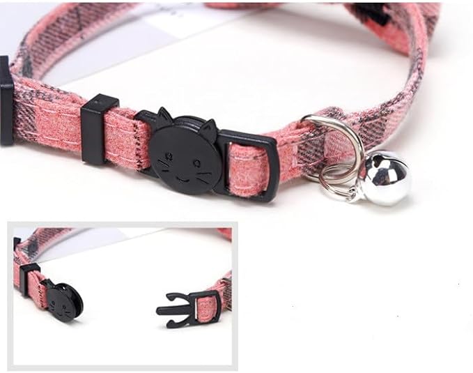 BRT Bearingshui Cat Collars Breakaway with Bow Bell, 8 Pack Kitten Collar Plaid Cat Collar, Adjustable Cute Plaid Safety Kitty Collars for Birthday Pet Party Supplies