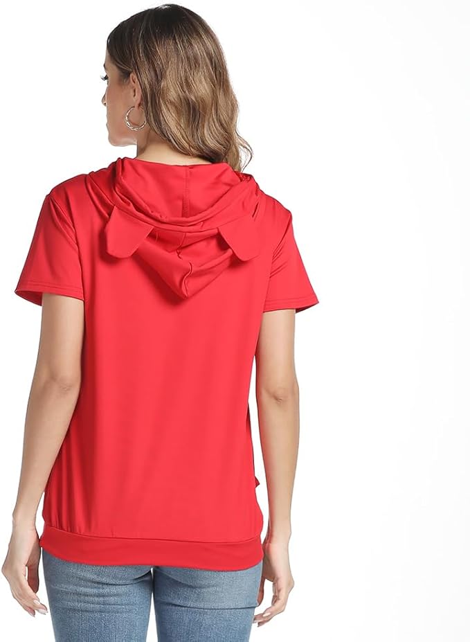 Women Big Pouch Shirt Pet Holder Pocket Top Short Sleeve Solid Color T-Shirt