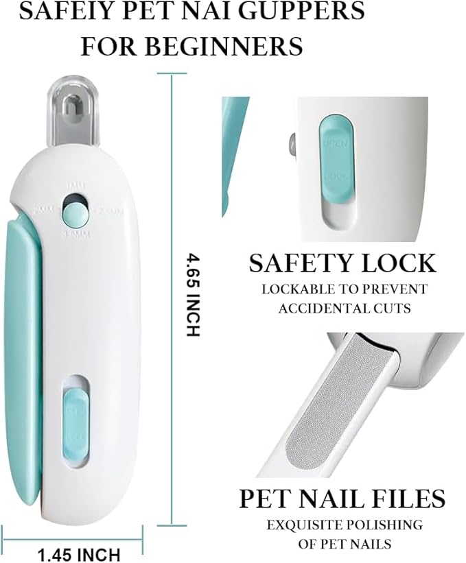 Cat Nail Clipper, Cat Nail Trimmer with Adjustable 3-Size Trimming Hole & Hidden Nail File, Anti-Splash Claw Cutter with Debris Catcher for Kittens, Adjustable Aperture Pet Blue Nail Clippers