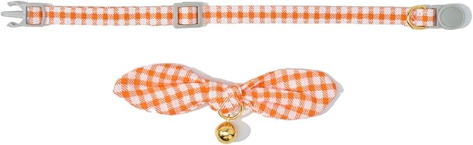 2 Pack Cotton Cat Collar, Removable Bowtie, Floral Pattern, Safety Breakaway Clasp, Adjustable for Cats.(Adult Cat, Orange Plaid and Floral)