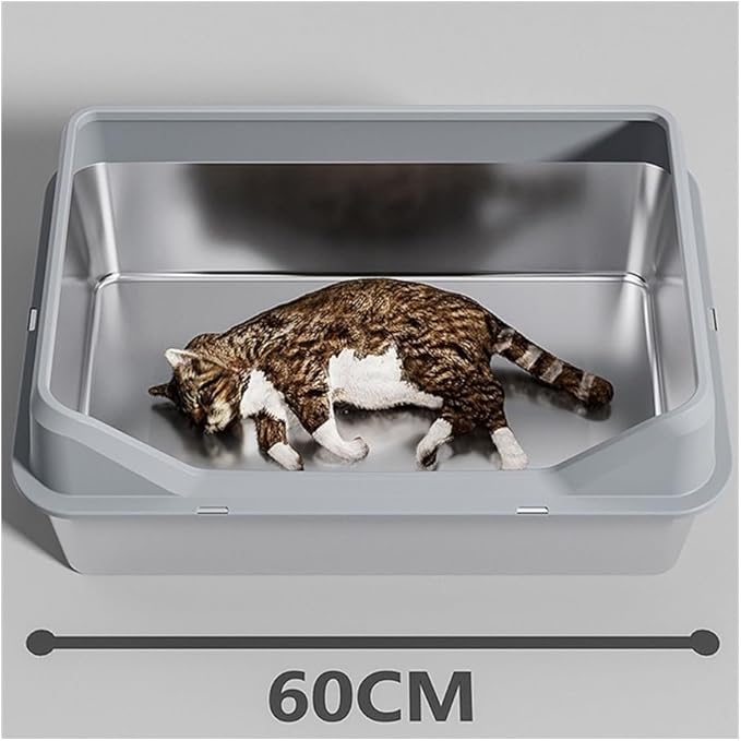 Pet Supplies, Stainless Steel Cat Litter Box for Kittens & Rabbits, Easy Clean Metal Pan(Light Grey)