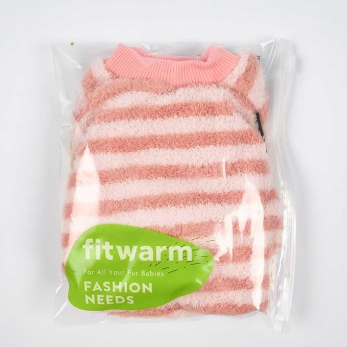 Fitwarm Fuzzy Fleece Stirped Dog Pajamas, Dog Winter Clothes for Small Dogs Girl, Cozy Dog Onesie, Pet Jumpsuit, Doggy Apparel, Pink, White, XXL