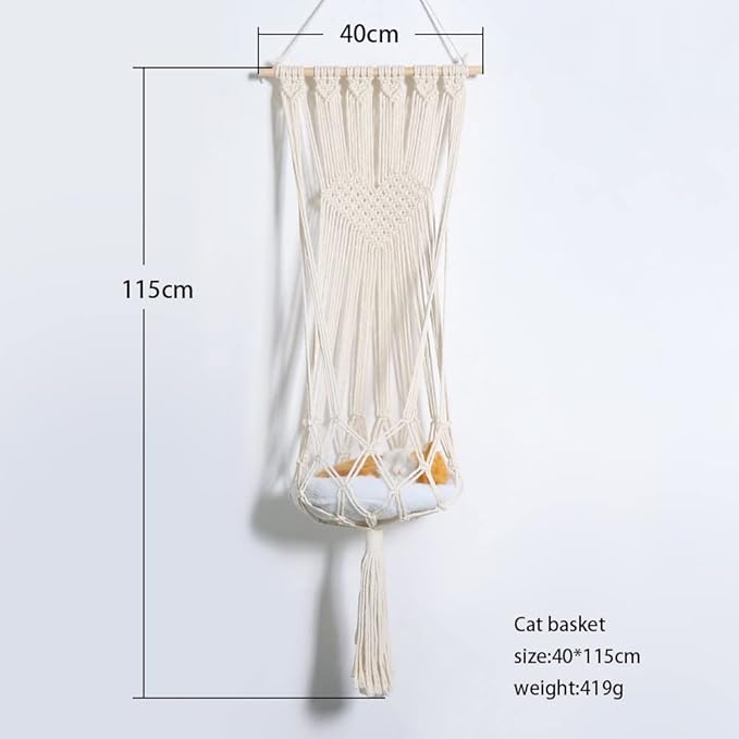 Handmade Cat Hammock Cat Dog Swing Hanging Bed Tassel Design Cat Nest Indoor Elegant Tapestry Decoration Pet Cat House Personality Home (Hammock A)