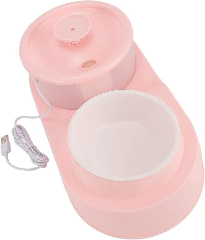 Cat Water Fountain, Automatic Circulating High Capacity Pet Water Dispenser that Keeps and Provides Continuous Source, Cat Feeder and Waterer Combo with Plastic (Plum Pink)