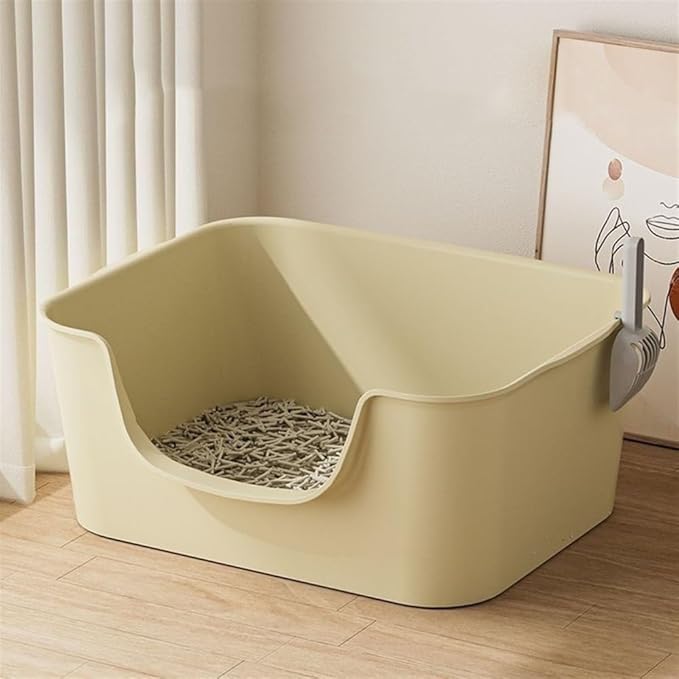 Pet Supplies, Large Anti,Splash Litter Box with High Sides, Easy Clean Cat Pan Includes Scoop(Yellow)