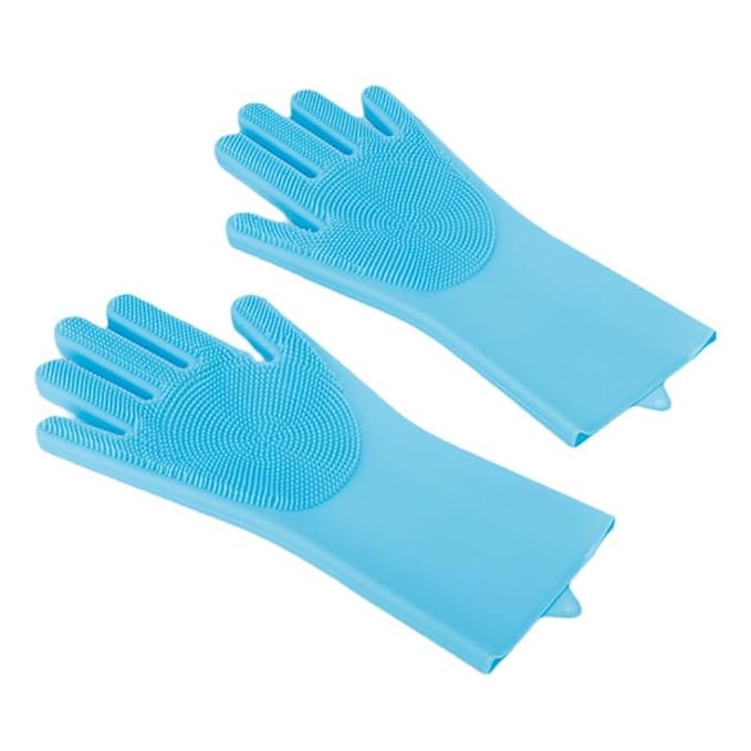 Pet Grooming Glove - Deshedding & Bathing Glove for Dogs & Cats - Gentle Hair Removal, Massage & Cleaning Mitt - Reusable & Easy to Clean (Blue)
