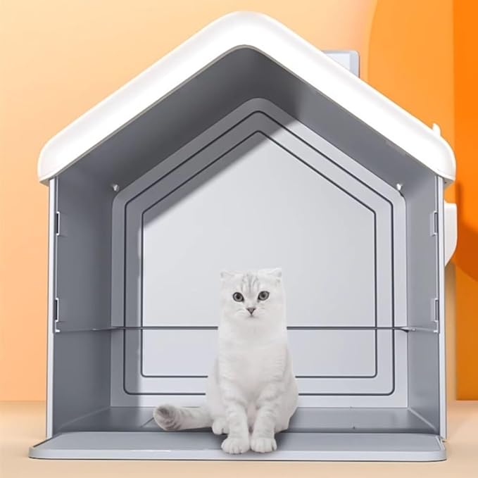Pet Supplies, Hooded Cat Litter Box - Privacy, No Mess, Portable & Easy Clean(Gray)