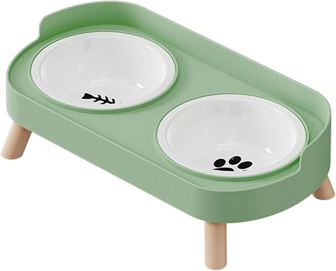Elevated Double Bowl Ceramic Pet Food Bowls Nonslip Base Feeding Watering Dishes for Dog Cats Scratch Design Scratch Ceramic Pet Bowl