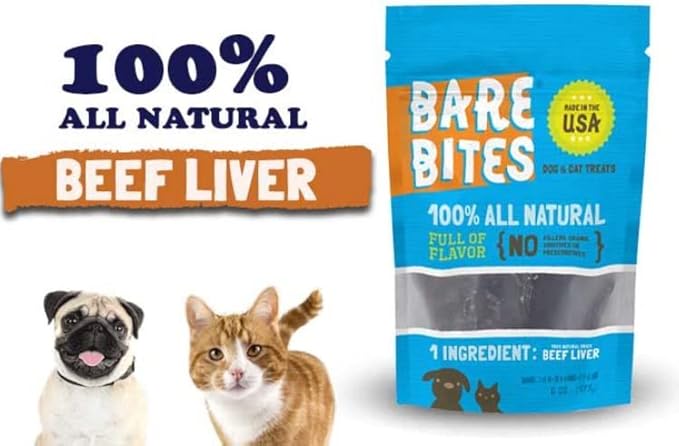 Bare Bites - 100% All Natural Dehydrated Beef Liver Dog and Cat Treats (6 Ounce Bag) (6 Ounce Bag)