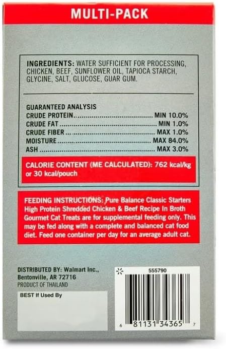 Pure Balance Classic Starters Gourmet Cat Treats, Shredded Chicken & Beef in Broth, High Protein, Soft Treats ~ 5 Pouches of 1.4 Oz ~ Inside, Wet Cat Treat Adult Cats ~ (2 Box).