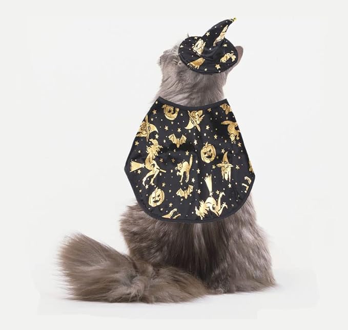 Estivaux Pet Halloween Costumes Dogs Cats Halloween Witch Pet Costume Cape Hat Halloween Vampire Cloak Wizard Cats Cosplay Clothes Apparel for Small Dogs Cats Halloween Party Decorations