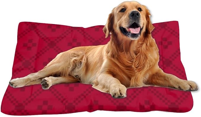 Red Geometric Textile Pet Dog Cage Mat Water Resistant Dog Bed Bed for Cage Rectangle Non- Slip Bottom Travel Accessories Multi- Scenario Kennel Mat Gift Printed Crate Pad 36× 24 Inch
