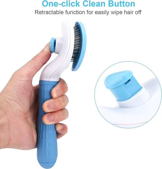 Pet Dog Hair Brush for Shedding Indoor Kitten Comb Grooming And Care Slicker Brush Stainless Steel,Cat Hair Brush for Long Hair Removal,Self Cleaning Rabbit Puppy Dogs Grooming Massaging Tool (Blue)