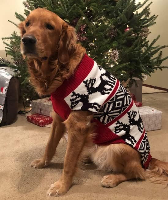 Lanyarco Ugly Dog Christmas Sweaters, Vintage Knit Xmas Reindeer Holiday Festive Pet Clothes Outfit, Christmas Dog Sweater for Large Dogs, X-Large (XL) Size Back Length 20"