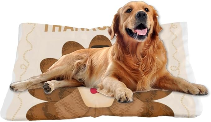 Happy Thanksgiving Turkey Cat Bed Waterproof Crate Mat Dog Mats for Crates Rectangle Dog Bed Non- Slip Bottom Furniture Covers for Pets Multi- Scenario Pet Mat Gift Printed 36× 24 Inch