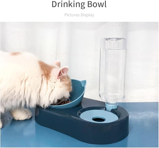 Cat Bowl, Feeding & Watering Supplies for Cats, Cat Food Bowls with 0-15°Adjustable Tilted, Gravity Water,Pet Food Bowl for Cats and Small Dogs, Blue