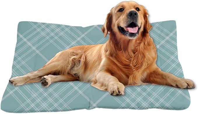 Blue Plaid Dog Mats Non Slip Bottom Cat Calming Bed Cozy Soft Dog Bed for Car Furniture for Pet Printed Pet Cushion Gift Thick 24× 18 Inch Indoor Outdoor