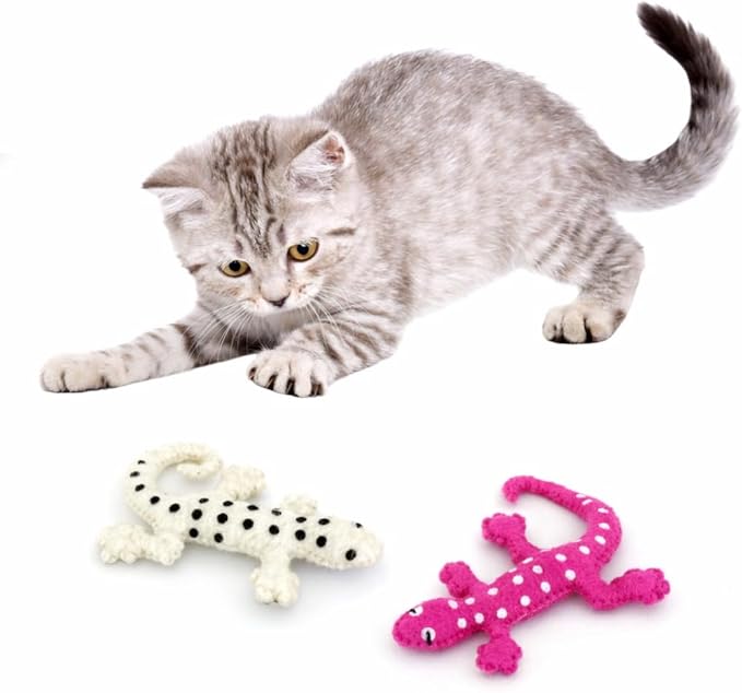Glaciart One Felt Lizard Cat Toy β 2 Pcs | Soft Fuzzy Enrichment 100% Natural Wool - Interactive Catnip Play Cat Toy Set - Safe for Pets, Non-AZO Colored Dyes