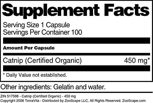 Catnip (Certified Organic) - 450 mg (100 Capsules, ZIN: 517598)