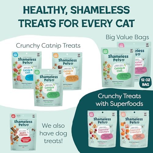 Shameless Pets Crunchy Cat Treats - Catnip Treats for Cats with Digestive Support, Kitten Treats with Real Ingredients, Natural & Healthy Flavored Feline Snacks - Catnip N Chill Tuna, 12 oz