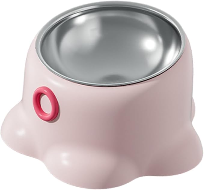Gralara Tilted Cat Feeder Bowl, Feeding Dish Home Indoor Watering Versatile Food Dispenser, Removable Stainless Steel Bowl for Puppy, Pink